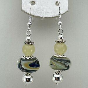 Stunning Murano Glass Beaded Silvertone Dangle Earrings Hook Setting Statement